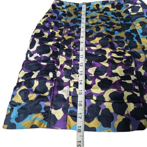 Nanette Lepore Multi color Print Skirt Navy Cream Purple Blue Ruched Size 6 - Picture 8 of 9